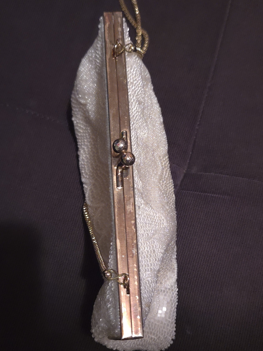 La Regale Ltd. Vintage White Beaded Evening Clutch Purse Hand Made - Picture 3 of 5